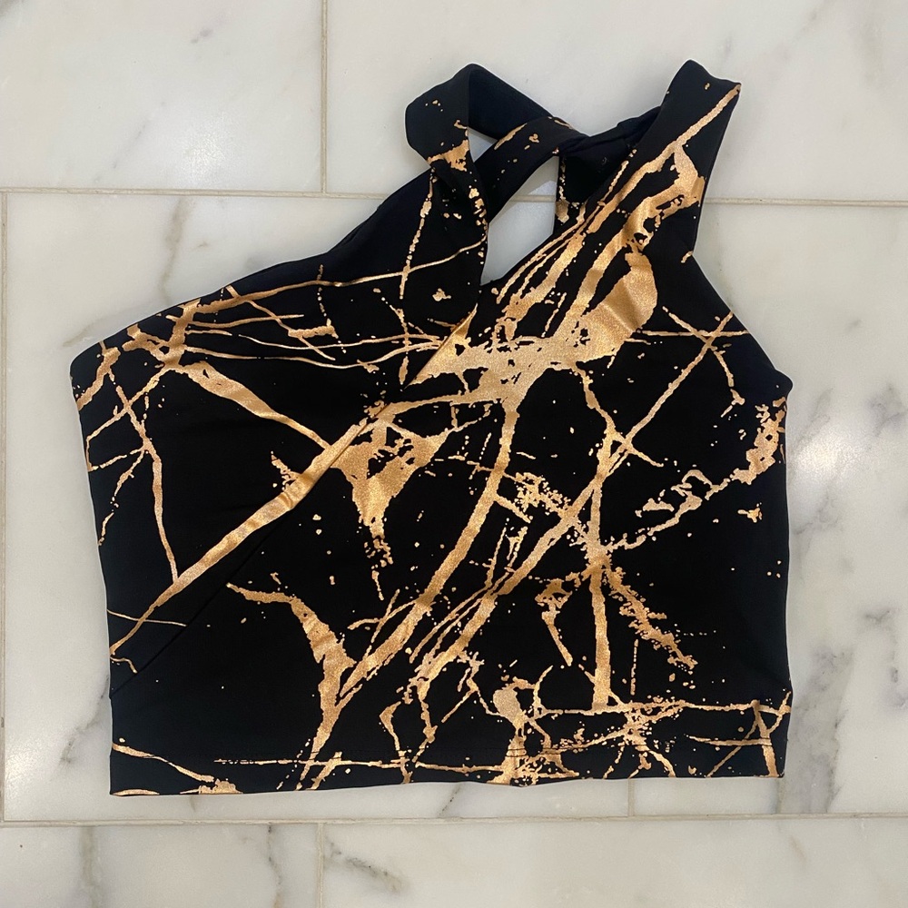 Beyond Yoga Black and Gold Foil Bra